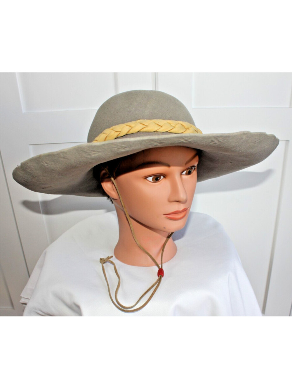 Vintage Wool Felt Outback Slouch Hat – Gray Distressed Wide Brim Fedora
